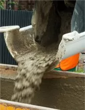 Volumetric concrete being poured from truck | EasyMix Concrete